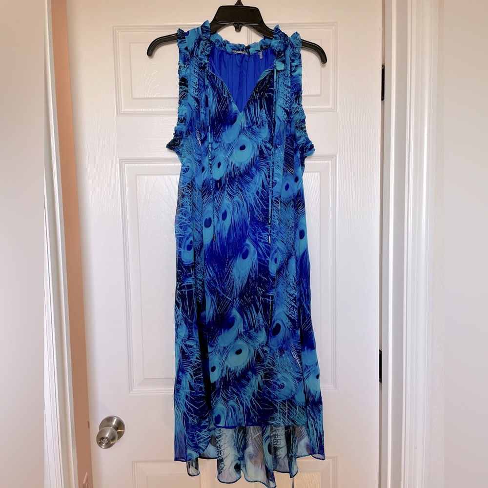 NWOT Elie Tahari Blue Balere Peacock Print Silk Dress